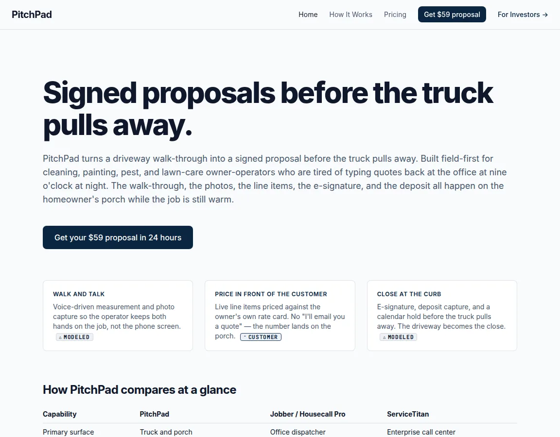 PitchPad demo site preview